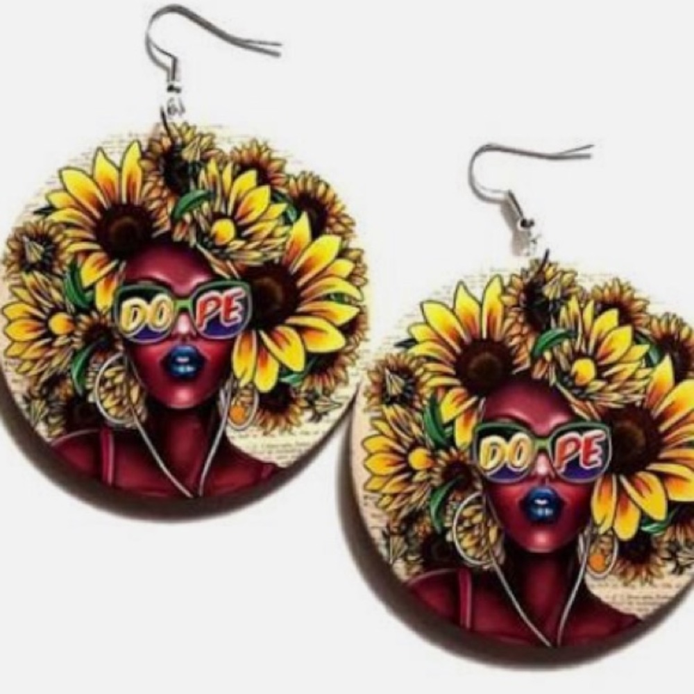 Earrings: Wooden Sunflower Dope